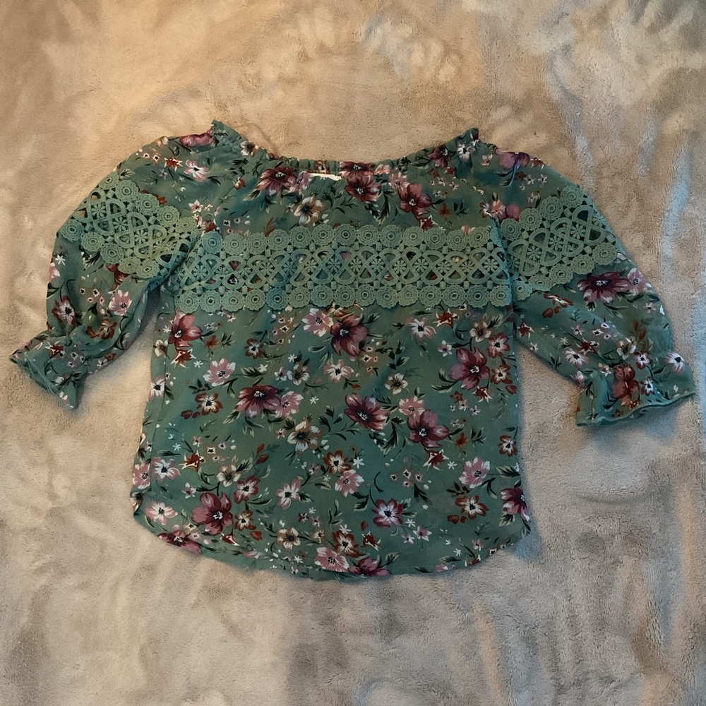 Floral Green Lace Women's Top